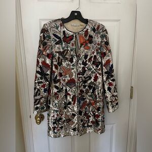 Alice + Olivia Rory Beaded Embellished Jacket Long Coat